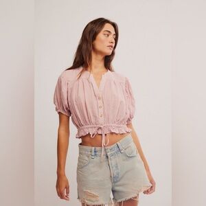 Free People Pink Button-Down Crop Top